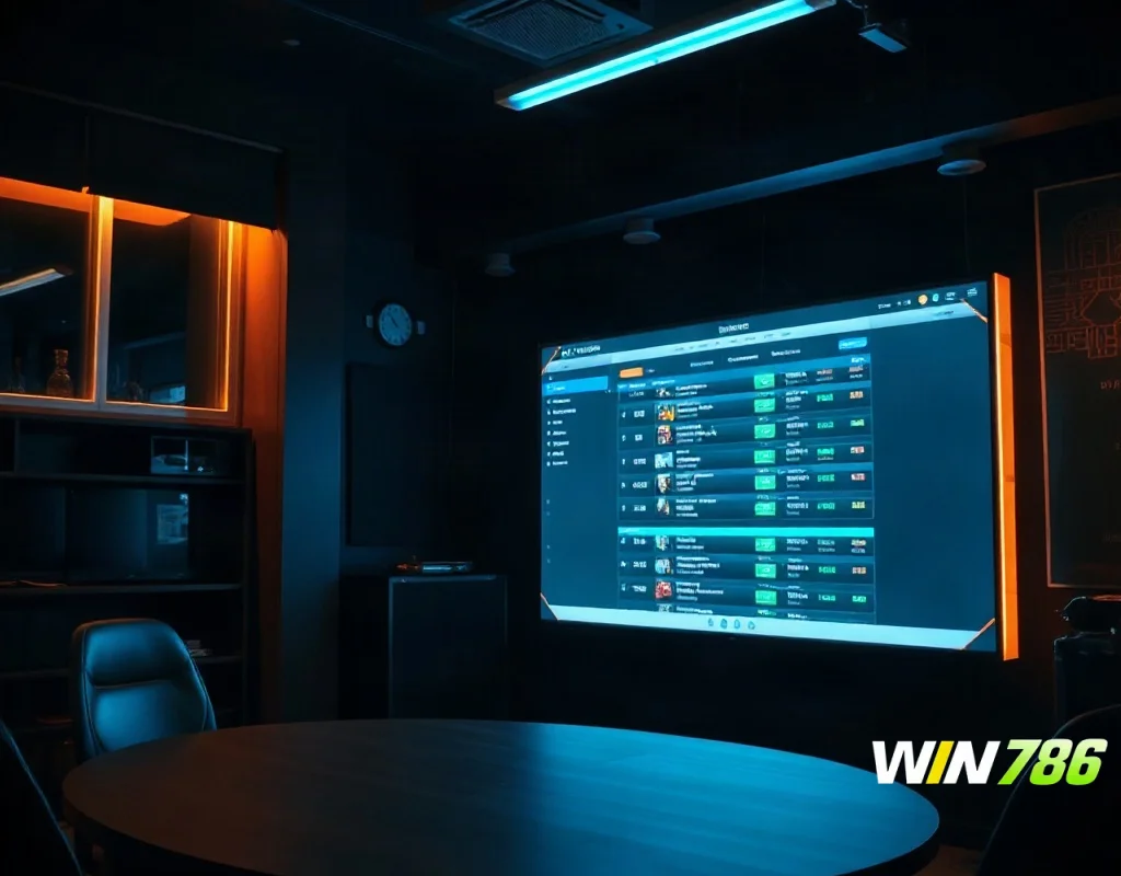 Overview of WIN786 platform on a computer screen in a modern office
