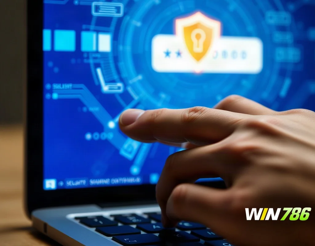 Secure login process for WIN786 account with a shield icon