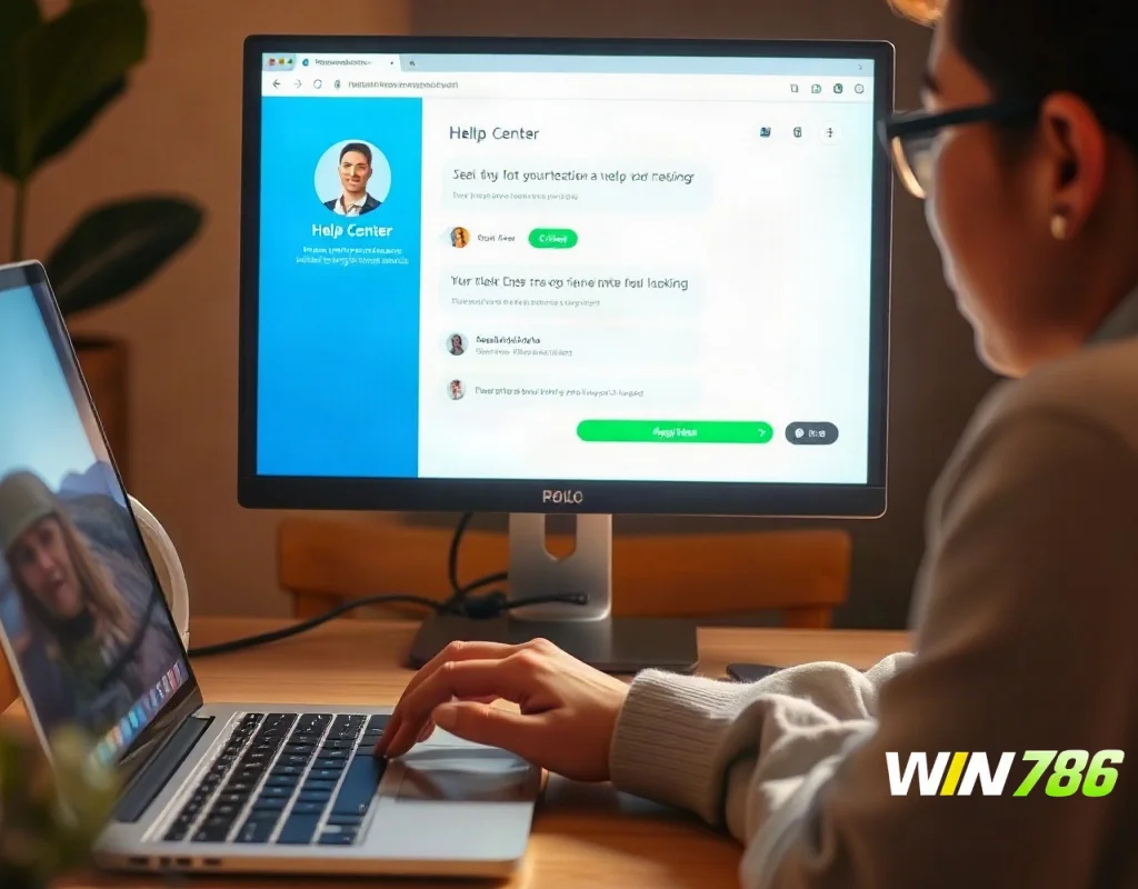 User browsing a help center chat on a desktop computer