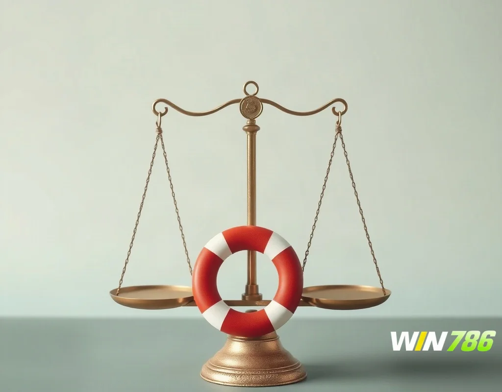 Balance scale with gambling chip and life preserver