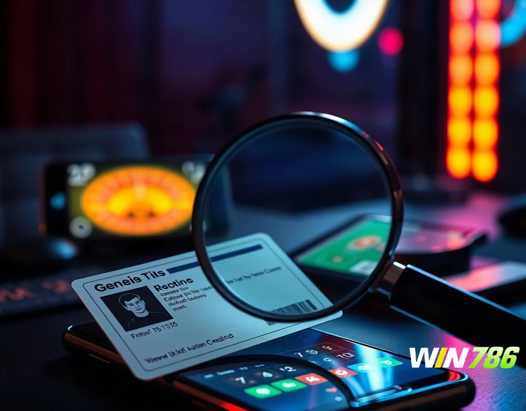 Person verifying age with ID card and smartphone for online casino.