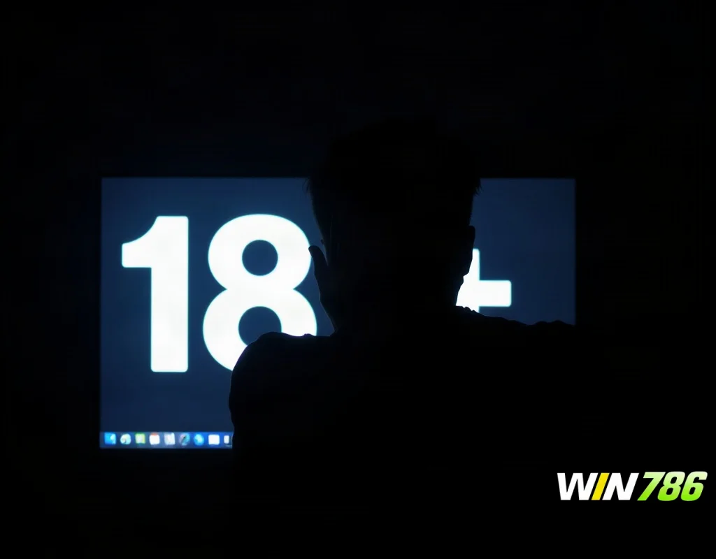 Underage gambler silhouette with 18+ symbol on screen.