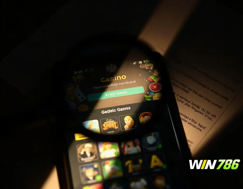 A magnifying glass on a phone screen with gaming options, evoking a sense of security audit