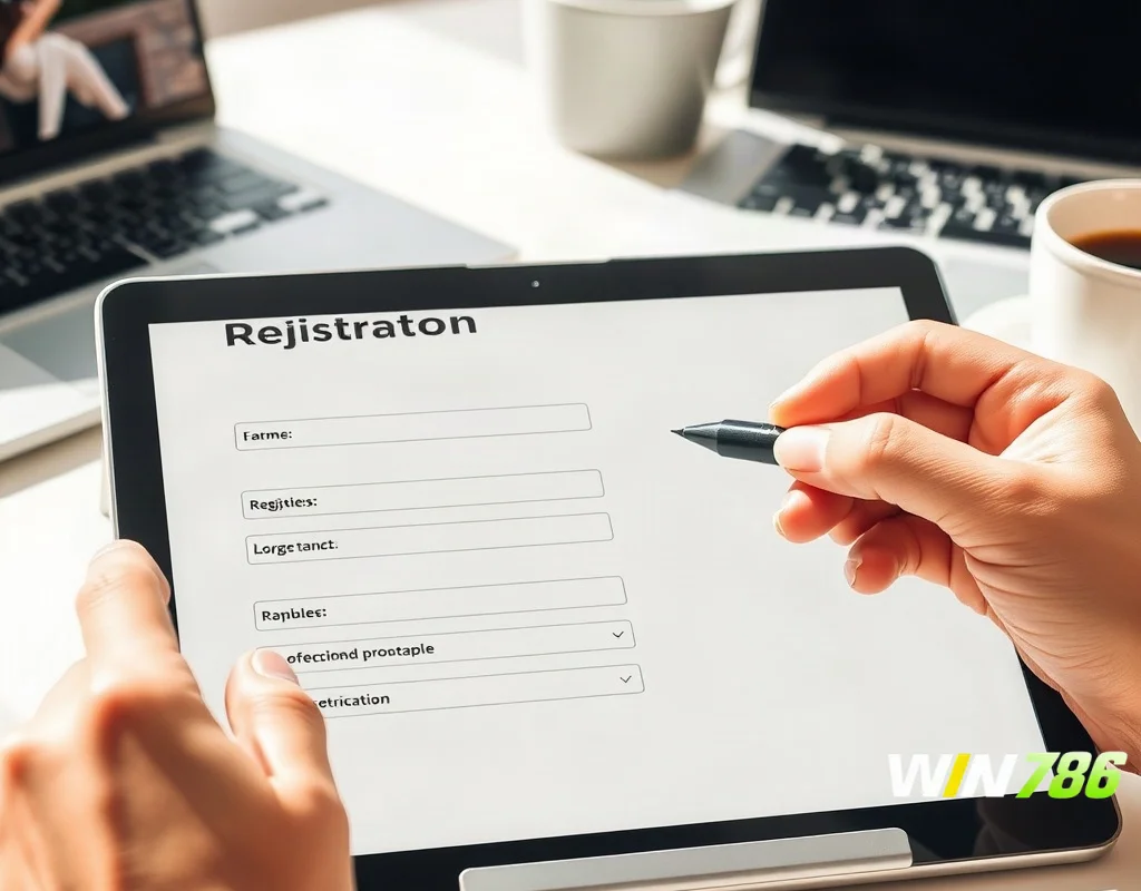 User registering on a tablet, filling in personal details