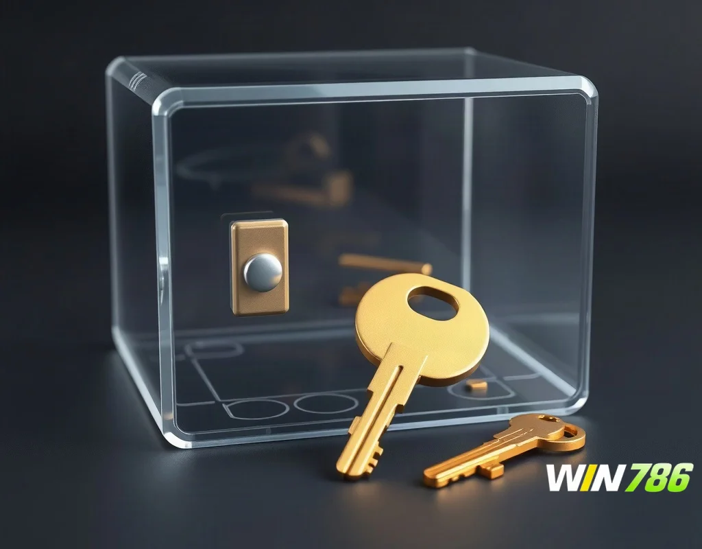 A safe deposit box with a golden key on a dark surface, representing secure financial transactions and withdrawals.