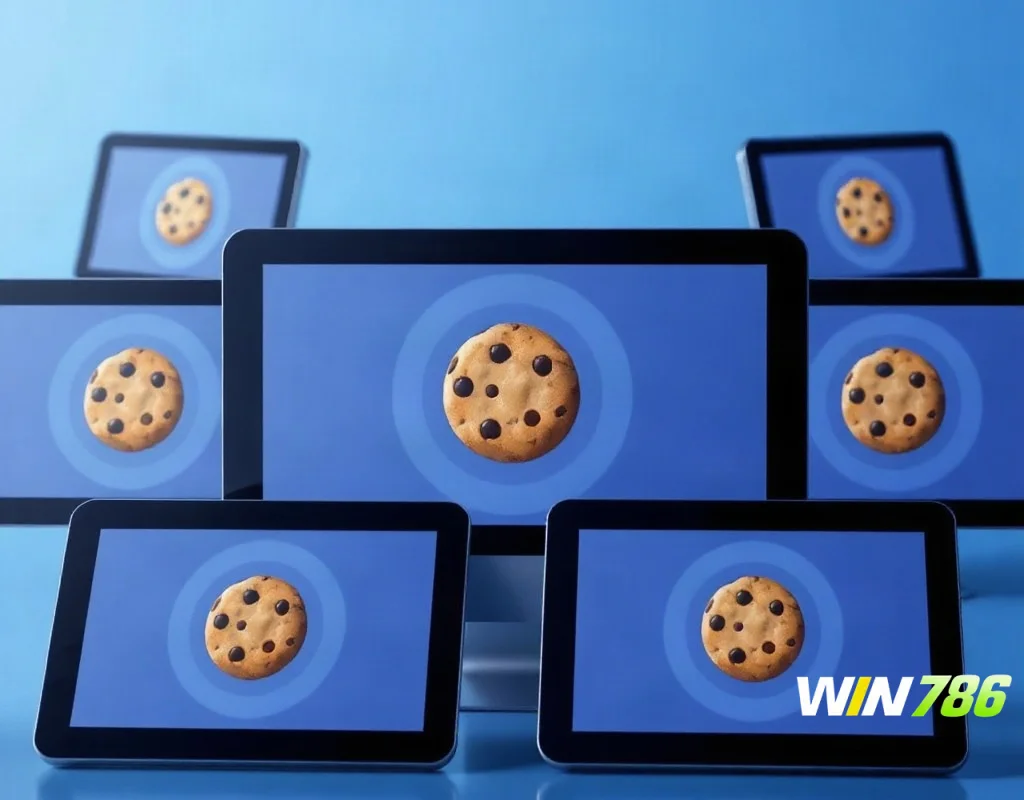 Cookie icons on various devices including a desktop, tablet, and smartphone