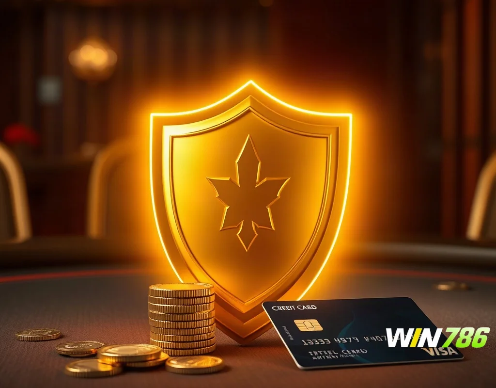 Golden shield protecting money and credit card symbolizing WIN786 customer protection