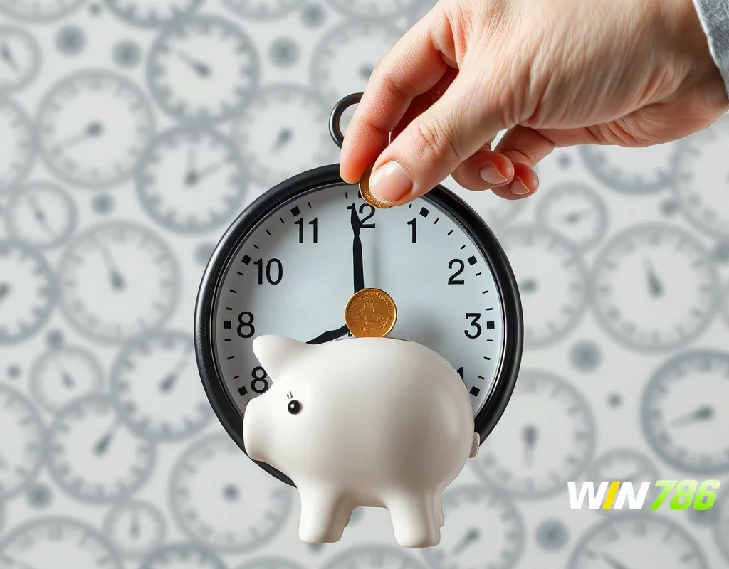 Clock and piggy bank symbolizing processing time of transactions