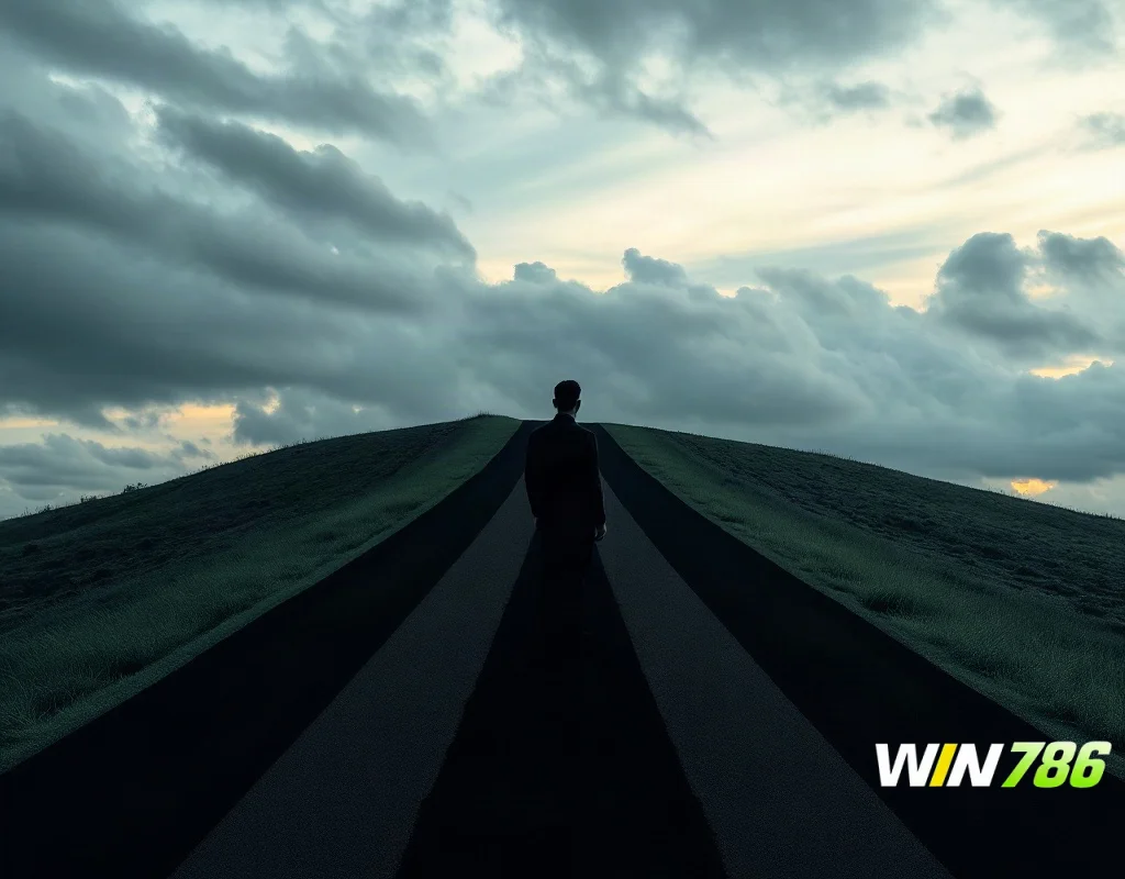 A person at a fork in the road, one path bright, one dark, representing choices in gambling.