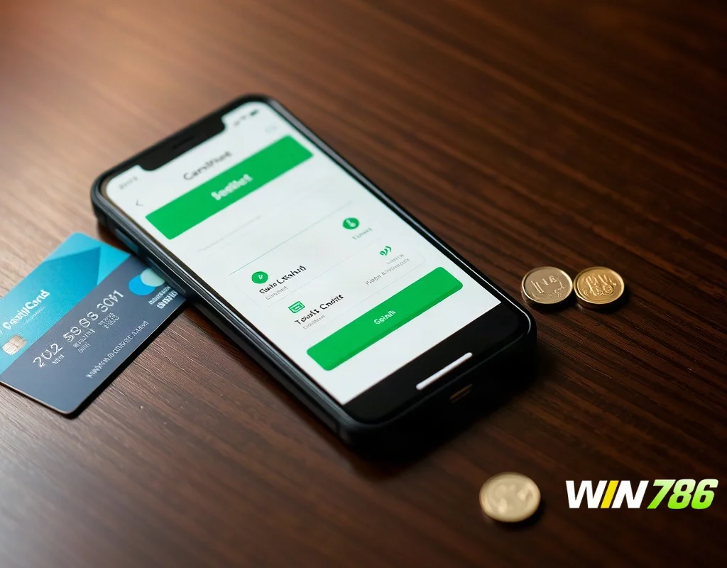 Smartphone with easypaisa app on a table with cash and cards