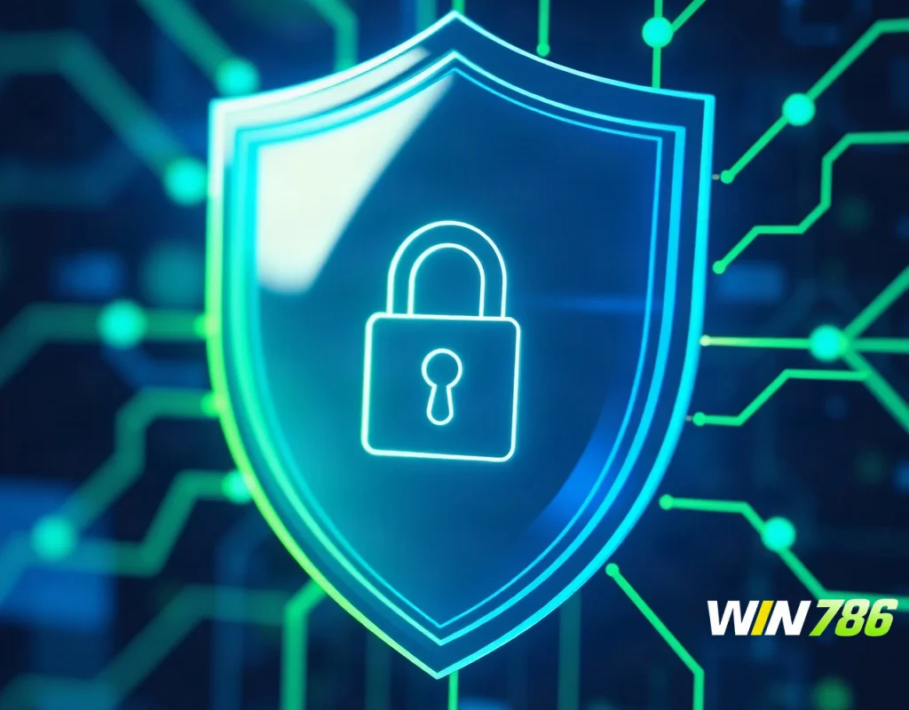 Digital security lock and shield symbolizing safe transactions