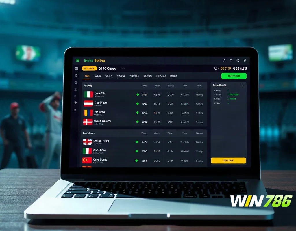 WIN786 game betting interface with cricket match in background