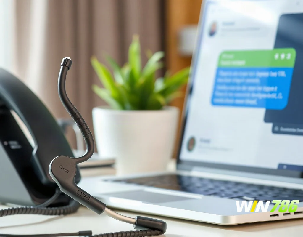 Customer support headset and laptop for online betting help