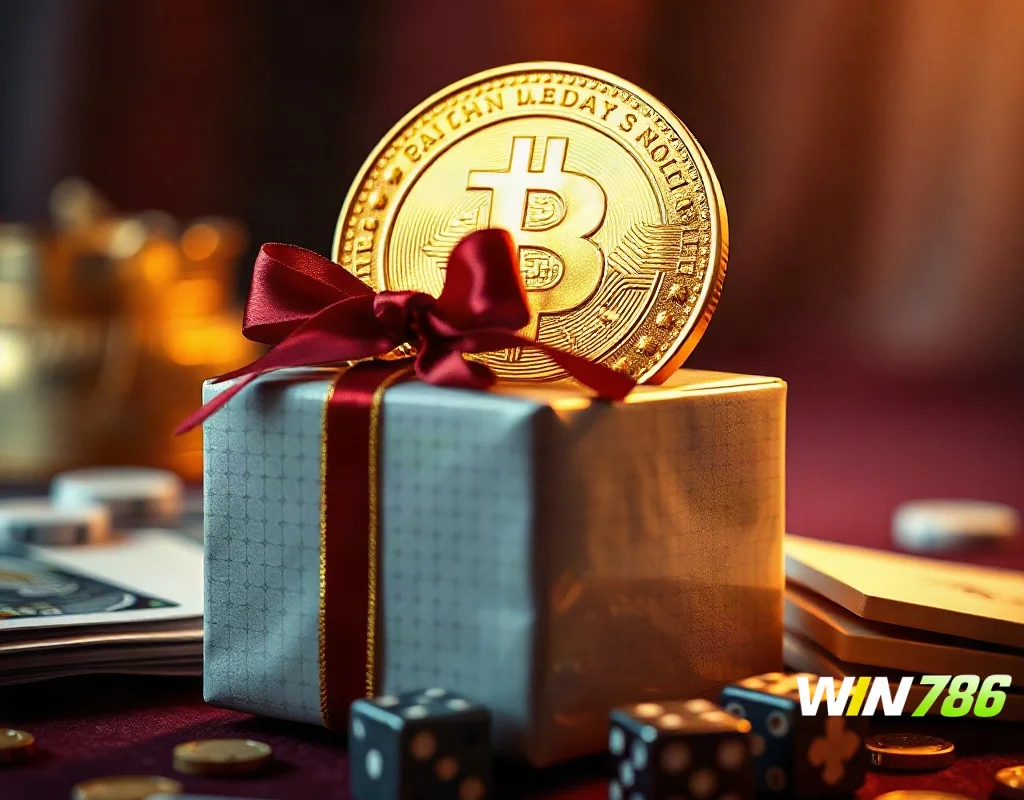 Golden coin, gift box, and casino items symbolizing bonuses and promotions.