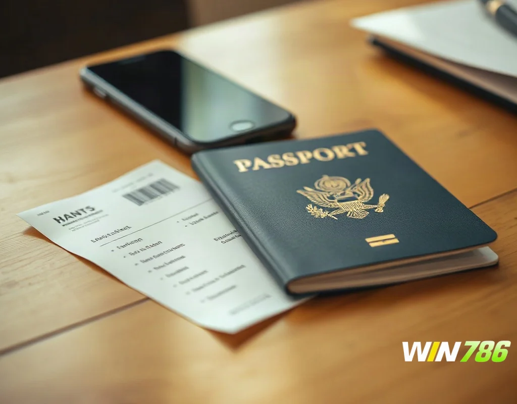 Documents for WIN786 KYC verification, including passport and utility bill