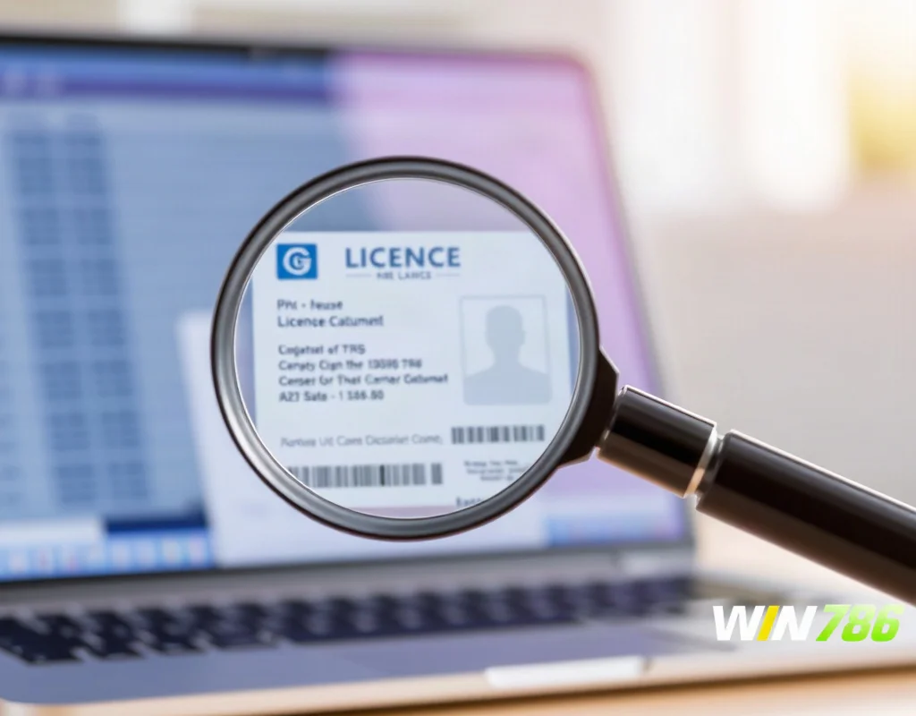 Magnifying glass examining a gambling license document