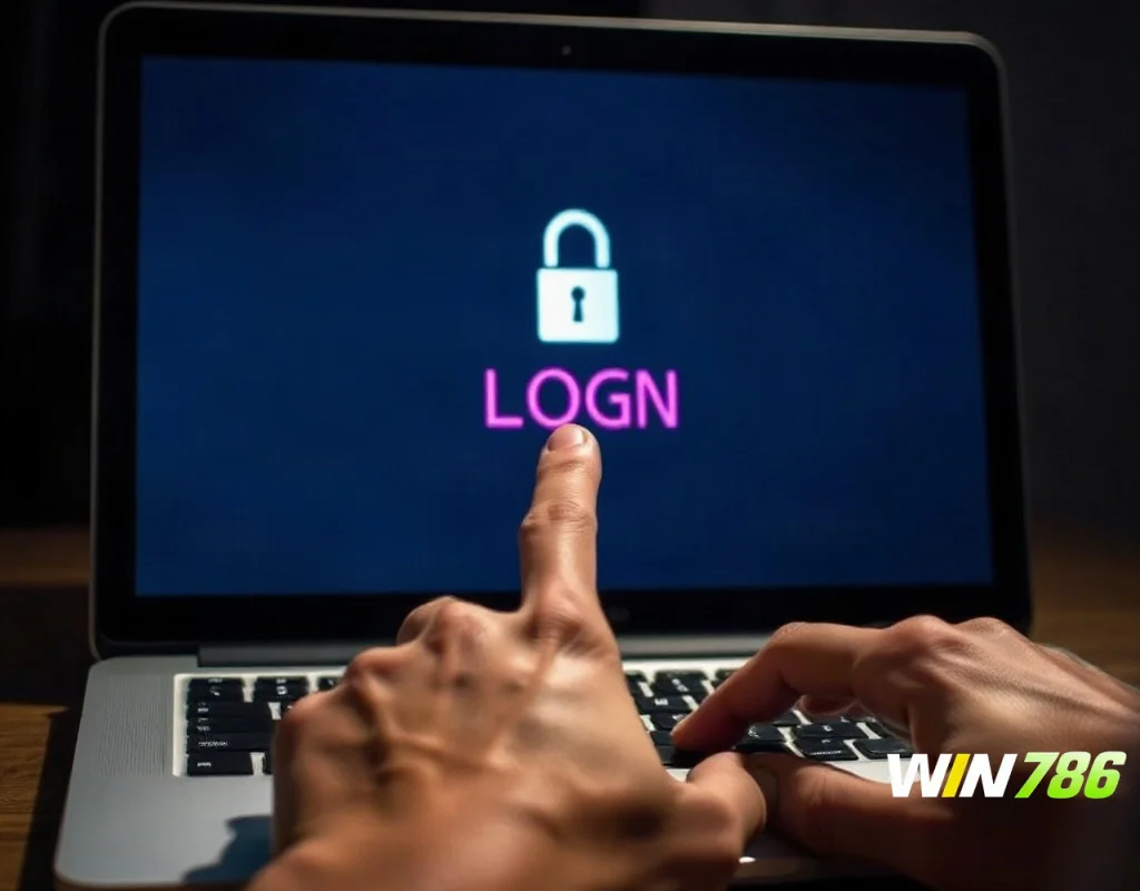 User logging into an online platform on a laptop