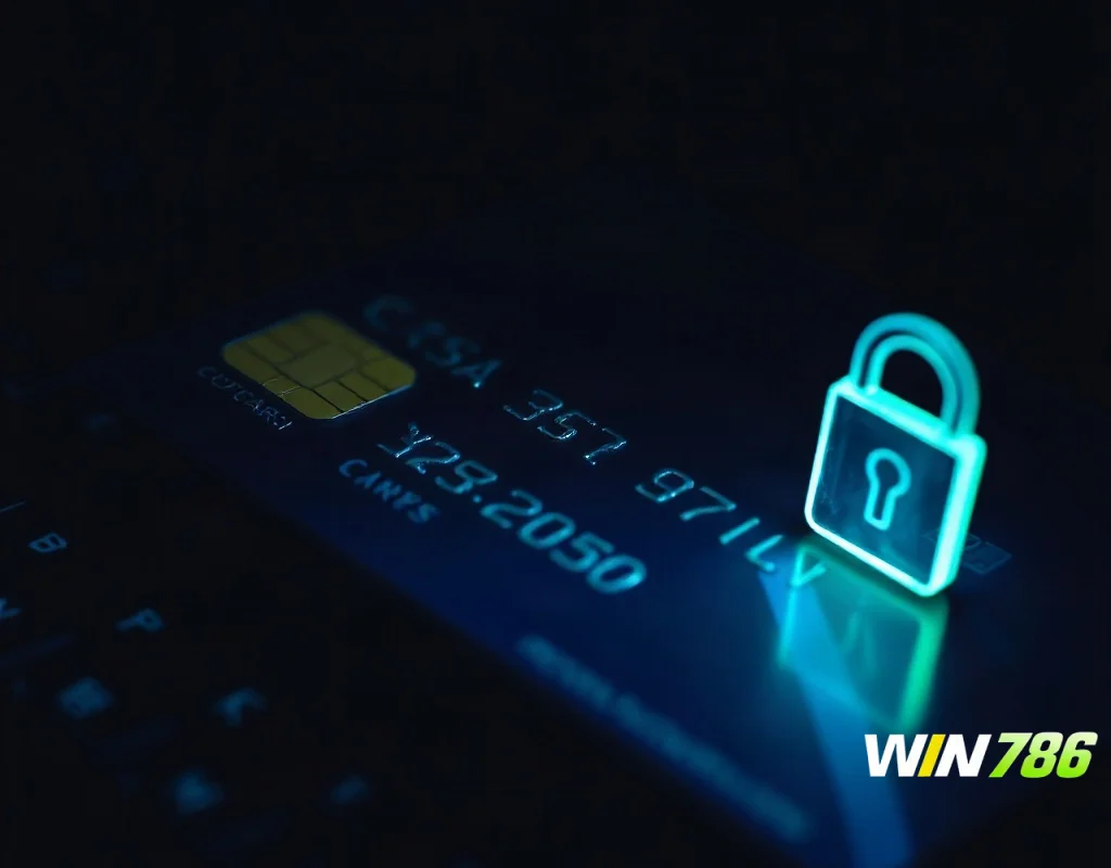 Credit card next to a glowing padlock symbolizing secure payment