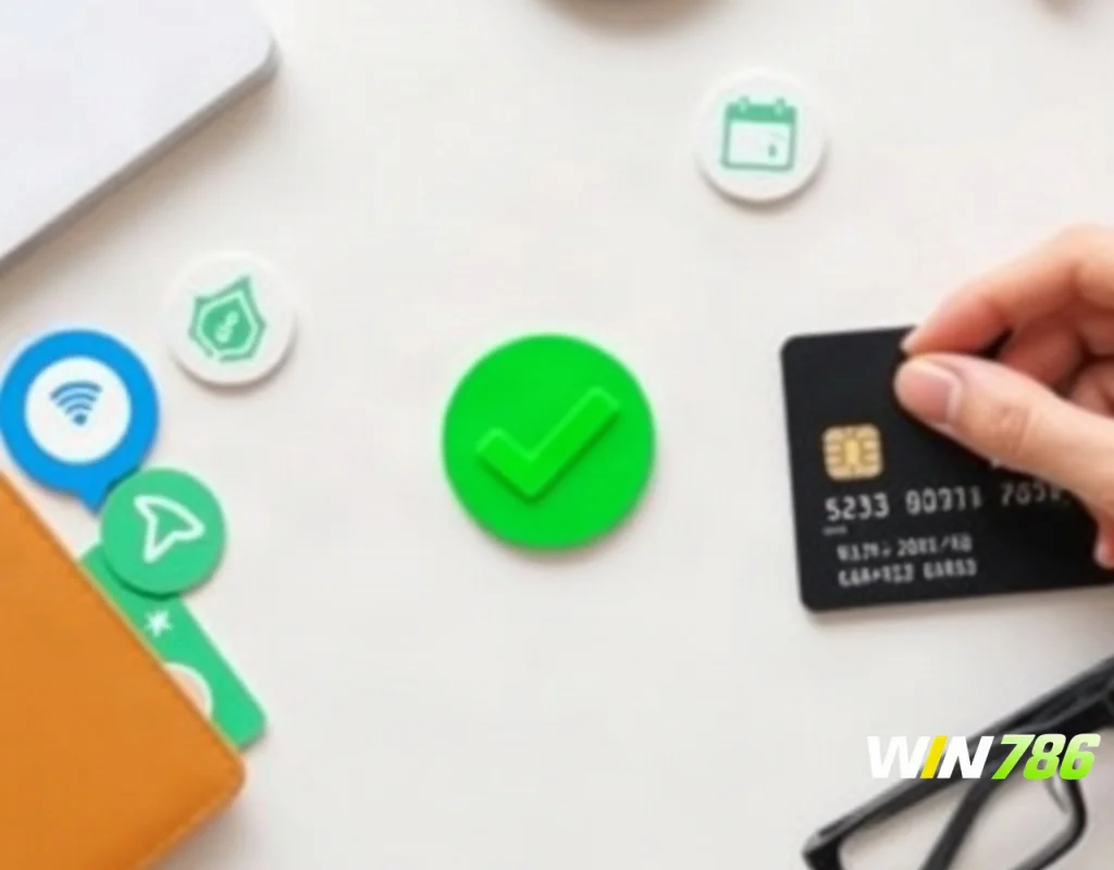 Bank card and e-wallet icons with a green checkmark for payment approval