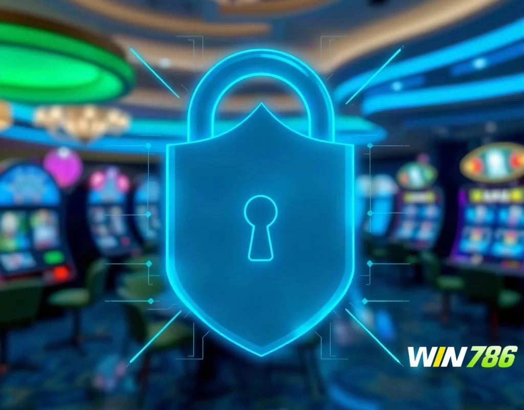Digital shield and lock symbolizing secure data protection at WIN786