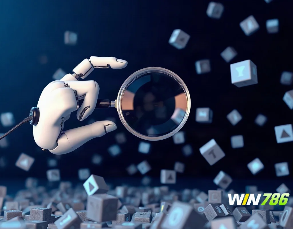 Robot hand inspecting floating data blocks, representing third-party data verification and privacy controls