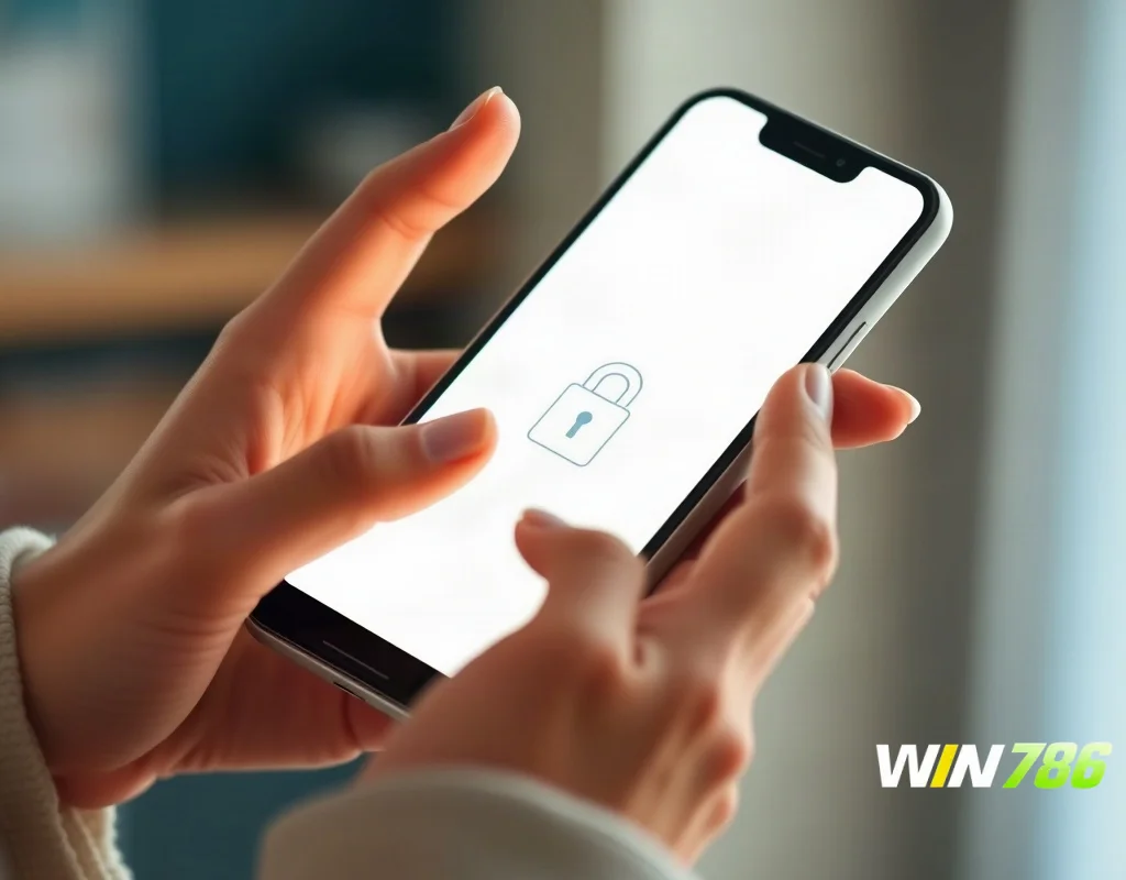 Person viewing privacy settings on a smartphone, with a padlock icon indicating security