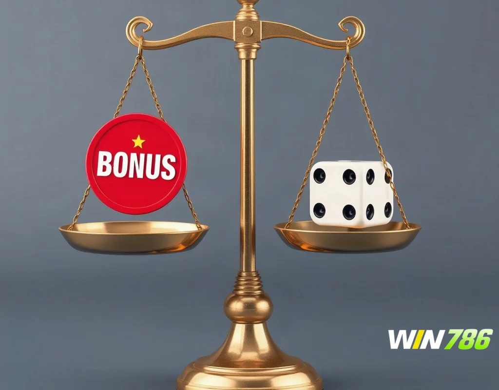 Balance scale with bonus and dice