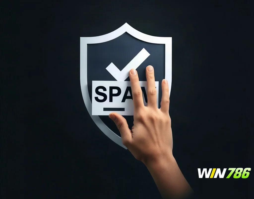 A hand rejecting a suspicious promotional card with a shield and checkmark.
