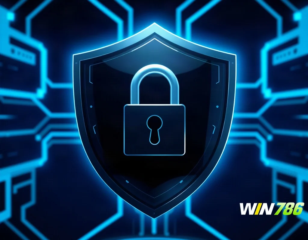 Digital shield with padlock symbol representing online security