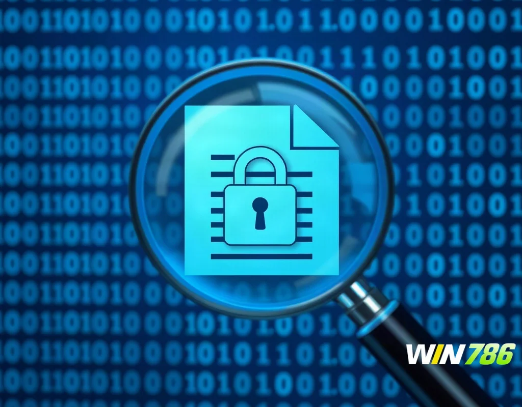 Magnifying glass over document icon with binary code background