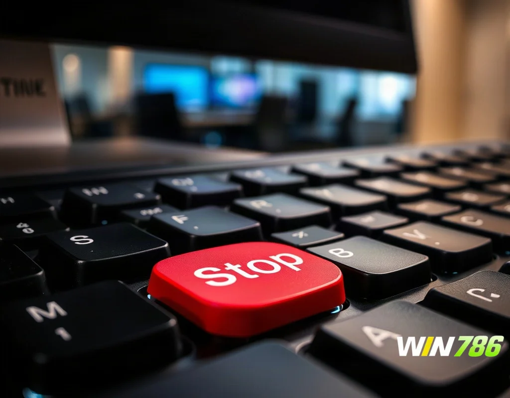 Computer keyboard with red stop button highlighting self-exclusion process