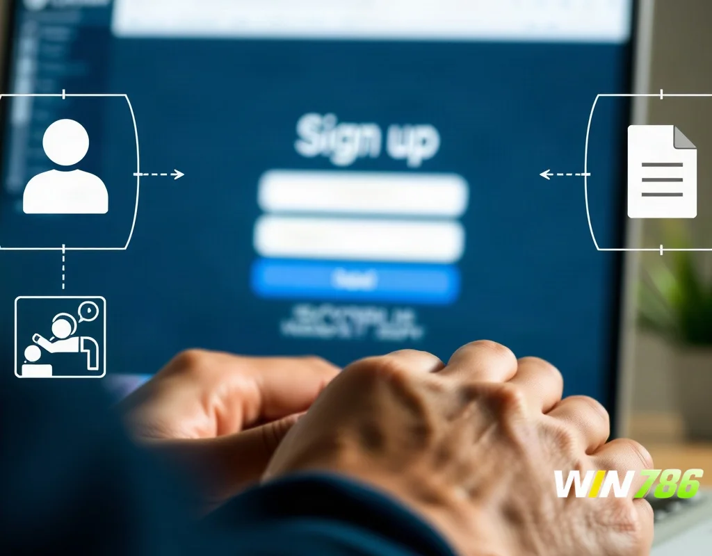 Hands filling out an online registration form on a computer
