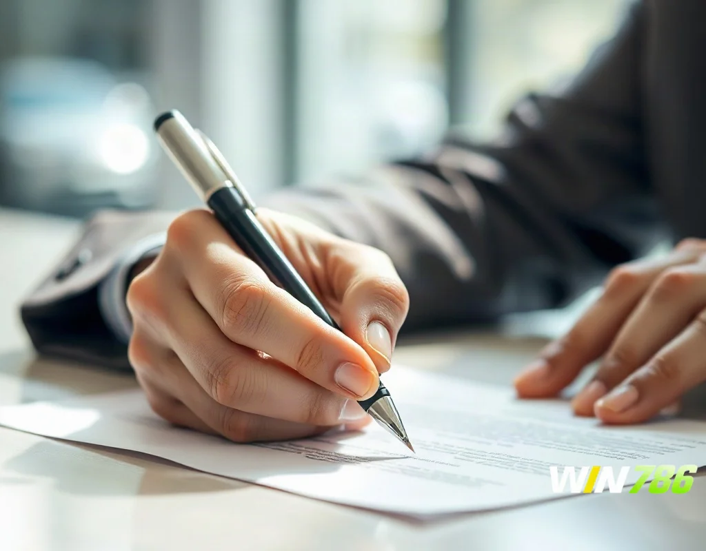 Hands signing a document representing agreement to terms