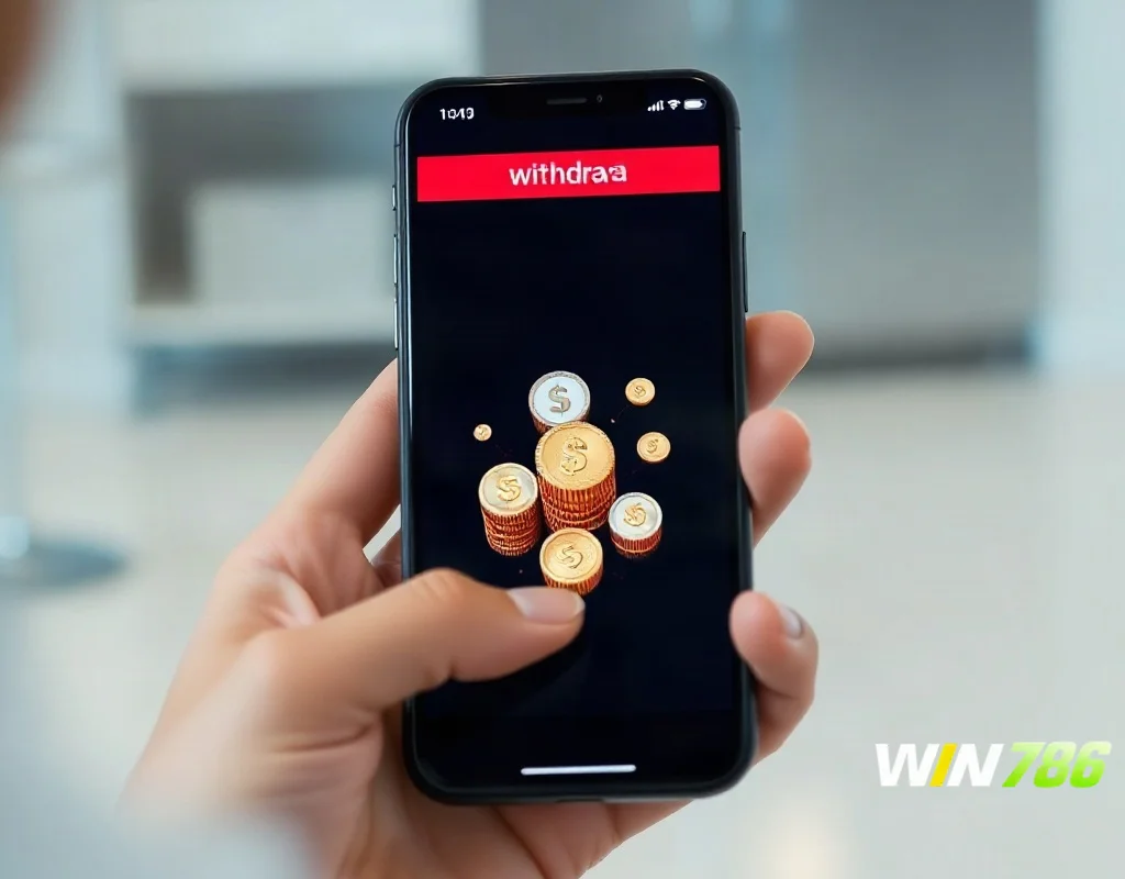 Close-up of a hand holding a smartphone with a digital wallet app for withdrawals.